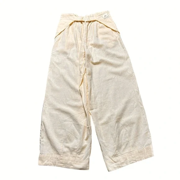 NWOT Free People X Free EST Wide Leg Linen Blend Pants Pale Yellow XS Tall and S - Picture 6 of 9